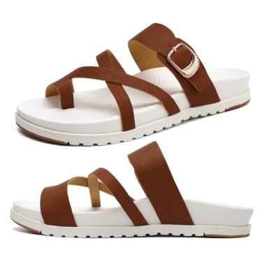 Imagem de KuaiLu Sandálias ortopédicas femininas com almofada de suporte de arco confortável tapete de ioga slides moda verão praia sandálias planas ajustáveis bico aberto viagem ao ar livre fascite plantar