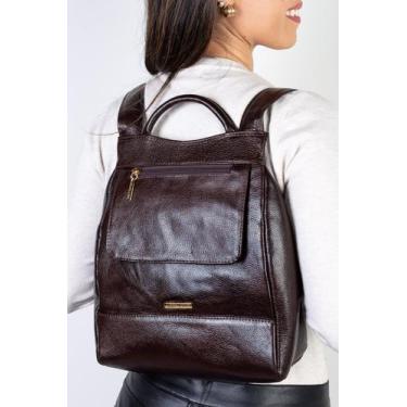 Imagem de Mochila pequena antifurto de couro Susan - Andrea Vinci, Café