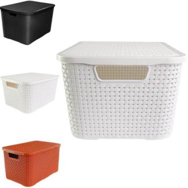 Imagem de Caixa Organizadora Cesto Rattan Multiuso Empilhavel 15 Litros Com Tamp