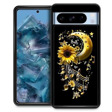 Imagem de FKBRCL4U Capa para Google Pixel 8 Pro, lua estrelas, música, estampa de girassol, design gráfico de silicone macio, proteção contra choque de acrílico rígido para Google Pixel 8 Pro