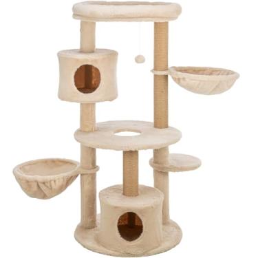 Imagem de TRIXIE Anna Árvore para gatos de 127 cm, postes para arranhar sisal, torre para gatos com condomínios, redes, plataformas, brinquedo para pendurar para gatos, bege