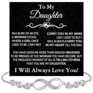 Imagem de SUTERY Colar To My Daughter da Mom and Dad, pingente de zircônia cúbica com cartão de mensagem e caixa de presente, joia de presente para aniversário de filha, formatura, Natal dos pais, Infilnity