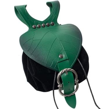 Imagem de Bolsa de cinto de couro medieval vintage renascentista viking LARP fantasias cosplay bolsa de moedas com cordão suporte de telefone bolsa de cintura, Folha preta, Renascentista