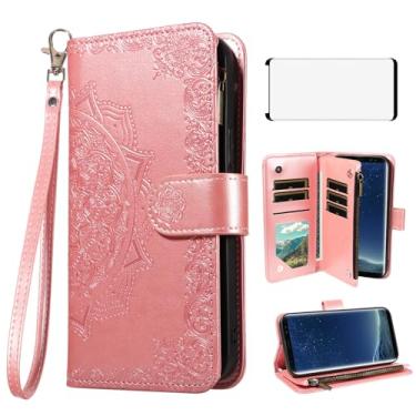 Imagem de Asuwish Capa de telefone para Samsung Galaxy S8 capa carteira celular com protetor de tela de vidro temperado e flor flip porta-cartão de crédito suporte suporte S 8 8S Edge SM-G950U mulheres homens