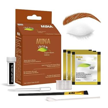 Imagem de MINA Kit profissional de coloração de cabelo de henna ibrow com pacote combo de escova | Sem amônia | Vegano e sem crueldade | Até 30 aplicações (marrom cobre)