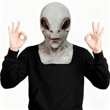 Imagem de Derlinvine Alien Mask UFO Headgear Halloween Latex Terror Head Mask Costume for Costume Party Masquerade Props - Light Grey