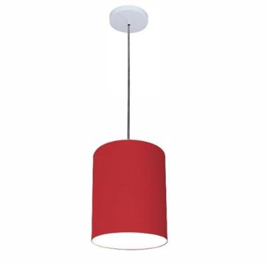 Imagem de Lustre Luminária Pendente Vivare Free Lux Pe-4104br Cúpula Em Tecido 15x25cm Bordo Canopla Branca E Fio Cristal