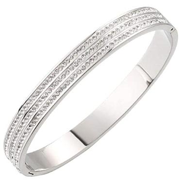 Imagem de Pulseiras de zircônia cúbica da Dorriss, Pulseiras de aço inoxidável com strass brilhante, braceletes elegantes com strass para mulheres, senhoras, meninas, casamento, festa, ideia de presente.