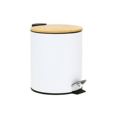 Imagem de Lixeira Aço Inox 3L Pedal Bambu Branca