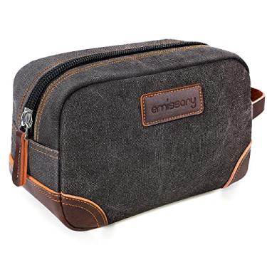 Imagem de emissary Bolsa de Higiene Pessoal Masculina de Couro e Lona Kit de Higiene Pessoal para Homens Bolsa de Barbear para Acessórios de Viagem, Cinza, Large, Casual