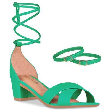 Imagem de Sandalia Feminina Salto Bloco Grosso Quadrado Baixo Tira Cruzada Amarr