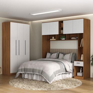 Imagem de Guarda-Roupa Casal Modulado Lugano 7 Portas 3 Gavetas Nogal/Branco - Hecol Móveis