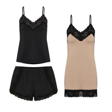 Imagem de Kit Hope Feminino: Camisola Renda Microfibra + Pijama Short Doll Renda