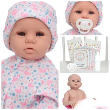 Imagem de Boneca Reborn Bebê Abigail 48cm Carequinha Macacão Flamingo - Cegonha 