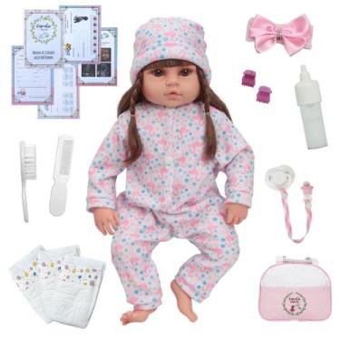 Imagem de Bebê Reborn Menina Corpo de Silicone Cabelo Castanho + Bolsa - Cegonha