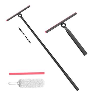 Imagem de EHOMGUI Rodo de chuveiro para portas de vidro, rodo de janela para casa, rodo com haste de extensão telescópica, ferramenta profissional de limpeza de janelas, preto, para espelho, vidro, azulejo de