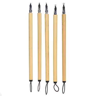 Imagem de Phefop Conjunto de Canetas de Caligrafia, Caneta de Imersão de Bambu Com Kit de Escrita de Material Escolar Vintage para Desenho, (Conjunto de pontas redondas)