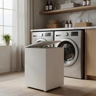 Imagem de Cesto de Roupas Baú Roupeiro Tulha com Rodízios Banheiro Lavanderia Branco