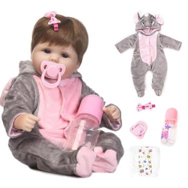 Imagem de Bebê Reborn Boneca de Silicone Menina Olhos Azuis 48cm Pode Dar Banho