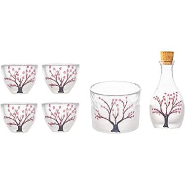 Imagem de JOEUQK Conjunto de saquê de vidro japonês, copo de saquê transparente moderno usado para festas em casa e ótimos presentes, copos de saquê + pote de saquê + 1 copo de recipiente para preservação de