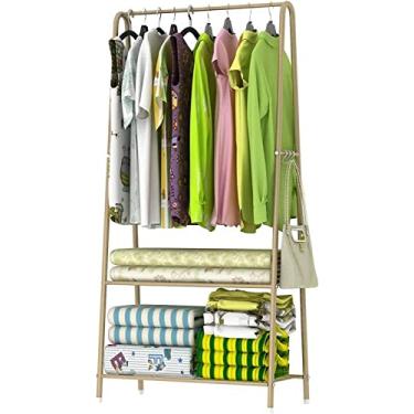 Imagem de Cabide para roupa cabide com prateleiras, calha de roupa removível resistente com sapatos para armazenamento, suporta até 40 kg suporte para barra de roupa para decoração de quarto, amarelo