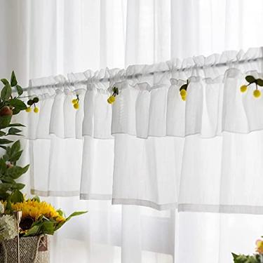 Imagem de Cortina de cortina curta estilo campestre, cortinas de cozinha de algodão e linho translúcido, cortina de disco cortina de bistrô cozinha café curta cortina de armário decoração románt