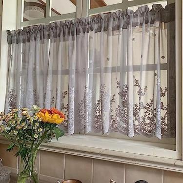 Imagem de Cortina curta de cozinha, painéis de cortina de janela pequenos, cortinas curtas românticas, simples e elegantes, cortinas de camada transparente, para quartos infantis, salas de estudo, sanefas de