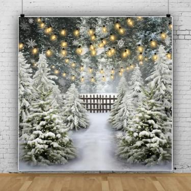 Imagem de Pano de fundo de inverno, cerca de madeira de 3 x 3 m, flocos de neve, floresta nevada, inverno, país das maravilhas e fotos, fundo de fotografia de Natal, adereços para fotos de ano novo, decorações