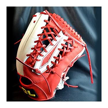 Imagem de Luva de beisebol luva absorvente de suor couro de vaca durável reforçada 12 polegadas / 12,5 '' luva de beisebol luvas e luvas de beisebol (cor: Red and White, tamanho: 12 on Left Hand)