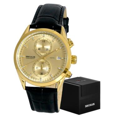 Imagem de Relógio Seculus Dourado Pulseira Couro Original Masculino-Masculino