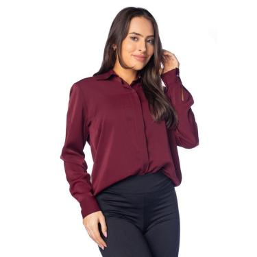 Imagem de Camisa Feminina Milani Lisa Botões Bordô-Feminino