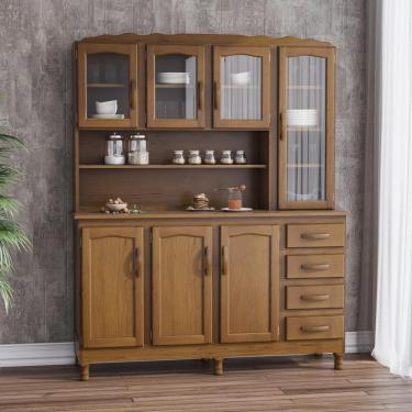 Imagem de Armário Cozinha Genebra 7 Portas 4 Gavetas Em Madeira Maciça Imbuia Fosco