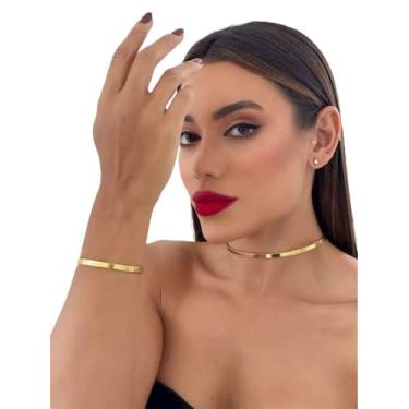 Imagem de Conjunto Choker Aro Liso + Bracelete Folheado A Ouro 18k - Auryah Semi