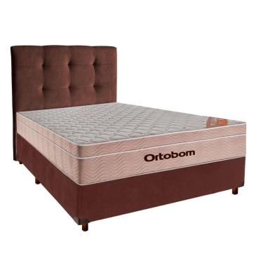 Imagem de Cama + Box Marrom E Colchão Ortobom Molas Ensacadas Casal - Airtech + Cabeceira