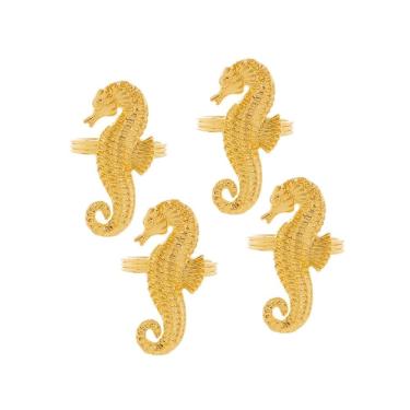 Imagem de Cj 4 Anéis/Argolas de Zinco P/Guardanapos Cavalo Marinho Dourado Wolff