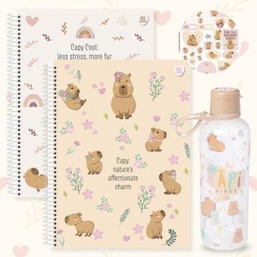 Imagem de Caderno Grande Capivara 1 Matéria Capa Dura Universitário Kit 2un + Ga