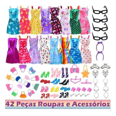 Imagem de 2X Kit 42 Peças Para Barbie Boneca Roupas Acessórios Bolsas