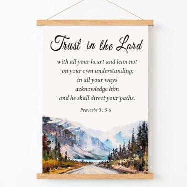 Imagem de Qswo Proverbs 3:5-6 Trust in the Lord Decoração de parede, versículo bíblico, moldura de cabide, decoração de parede de tela pendurada nas escrituras para igreja cristã de escritório doméstico