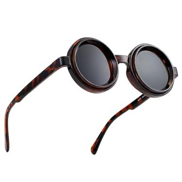 Imagem de PEEPAI Óculos de sol polarizados ajustáveis HD retrô redondos com lentes de filtro ND para pescar/fotografia de rua, homens e mulheres, Carapaça de tartaruga