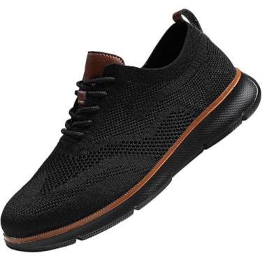 Imagem de Sapato social masculino com cadarço Oxfords Work Tênis de malha leve esportivo caminhada tênis de malha casual, Preto, 43 BR