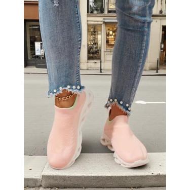 Imagem de Tênis de caminhada feminino, moderno, confortável, streetwear, Rosa, branco, 40