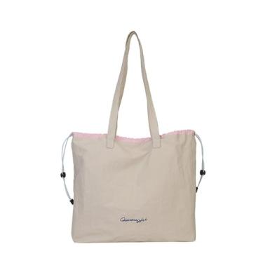 Imagem de Sacolas femininas com ajuste lateral de grande capacidade, bolsa de ombro dobrável para academia, trabalho, viagens, compras, Bege