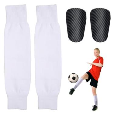 Imagem de 2 caneleiras de futebol e 2 peças de mangas de meia de futebol, mini caneleiras protetoras para caneleiras, meias de futebol para crianças, adolescentes e adultos, fornecem proteção geral