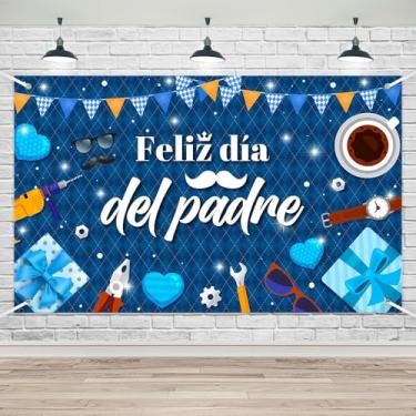 Imagem de Happy Fathers Day Banner Decorações Pano de fundo azul I Love Dad Best Dad Photography Background Family Suit Tie Decor Photo Booth Studio Props Party Supplies Placa 70,8 x 43,3 polegadas