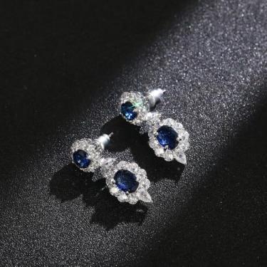 Imagem de Brincos pendentes de zircônia cúbica azul folheados a ouro branco para mulheres, uso diário, casamento, festas noturnas, brincos leves, joias para presente para ela