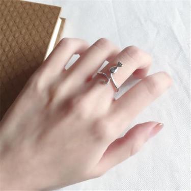 Imagem de Lindo anel de envoltório aberto ajustável de gato para mulheres, banhado a prata, expansível, adorável animal de estimação, gatinho, ajuste confortável, delicado, aniversário, férias, presente