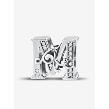 Imagem de 1 peça, prata, elegante, 26 letras, berloque de contas, adequado para mulheres, faça você mesmo e roupa diária, joias combinando, decoração presente para mamãe, 11.2*13mm, Prata, Sem Pedra Preciosa