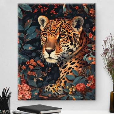 Imagem de Arte de parede botânica majestosa jaguar vintage emoldurada - decoração de parede com flores escuras Academia para sala de estar quarto casa 20 x 25 cm