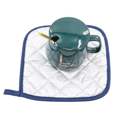 Imagem de 2 peças de porta-copos azul, pano, (15 x 10 x 5 cm), pode ser usado como porta-copos e jogo americano, fácil de usar, tapete antiderrapante, tigela e tapete de prato