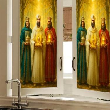 Imagem de HOMETITUTE Película de privacidade para janela Three Wise Men Película decorativa para janela de presépio adesivo de vidro adesivo para casa, escritório, banheiro, quarto, sala de estar, 17,7 x 39,3